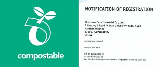 eSUN biodegradable polycaprolactone obtain EUR DIN certification
