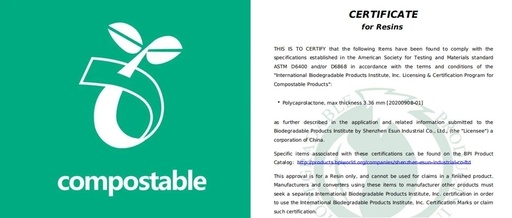 Congratulations to eSUN Biodegradable Material Polycaprolactone (PCL) for obtaining U.S. biodegradability certification!